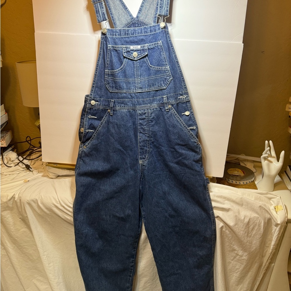 Y2K Revolt Women’s Vintage Blue Denim Overalls Size Large EUC